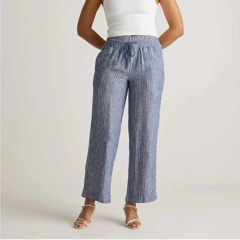 Quince Blue Striped Wide-Leg Linen Pants